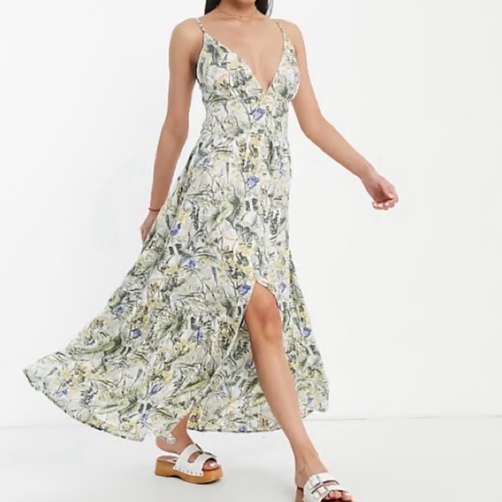 Abercrombie & Fitch Plunge Floral Tropical V-Neck Maxi Dress